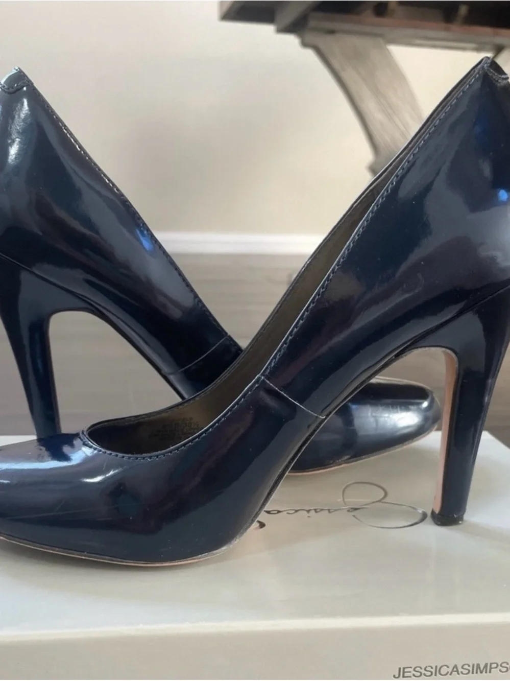 Jessica Simpson Navy Patent Pointed-Toe Stiletto Pumps